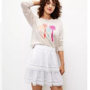 Loft Clip Tiered Pull On Skirt White Lined Size XL